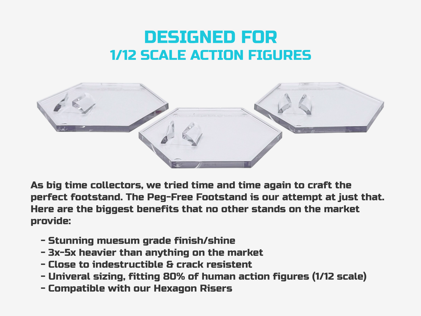 Luna Series: Peg-Free Footstands - 9 Pack - Clear - 1/12 Scale (Designed For 6in Figures)