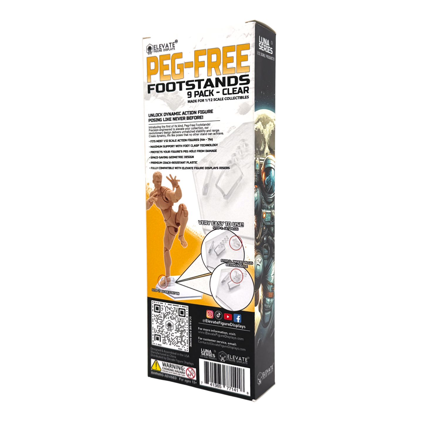 Luna Series: Peg-Free Footstands - Clear - 1/12 & 1/10 Scale (Designed For Figures 4in-7in)