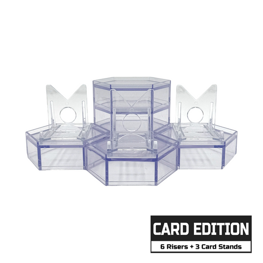 Luna Series: Card Edition - 6 Hexagon Risers, 3 Card Stands, and 1 Grid - Designed for Graded and Ungraded