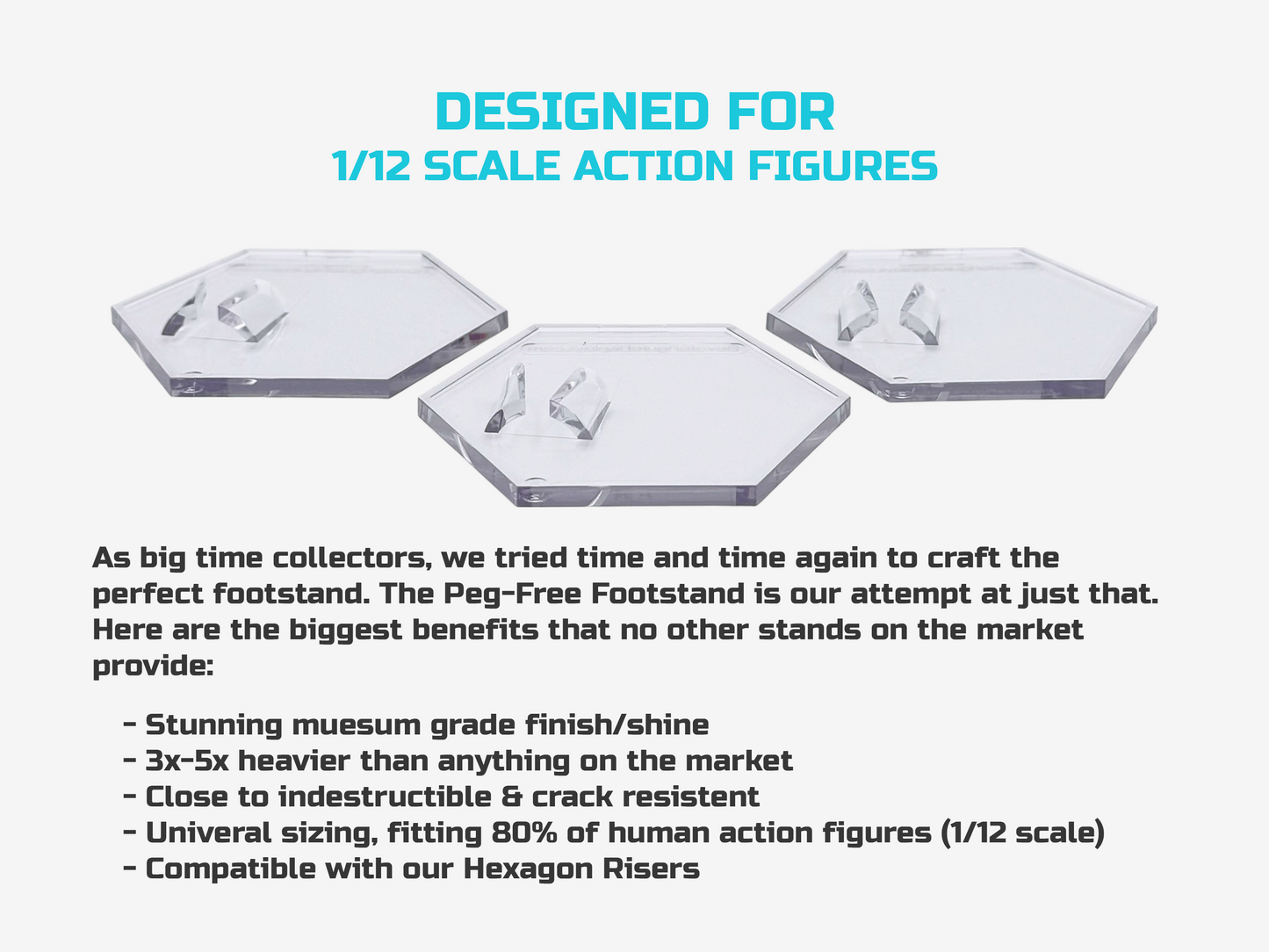 Luna Series: Peg-Free Footstands - (9 Pack) - Clear - 1/12 Scale (Designed For 6in Figures)